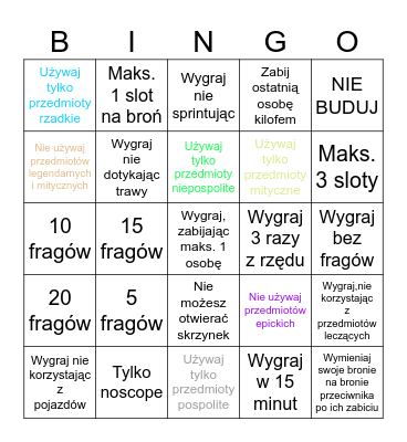 FORTNITE Bingo Card