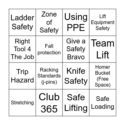 Safety Takes Everyone Bingo Card