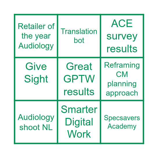 Achievement bingo Card