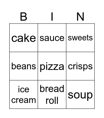 food Bingo Card