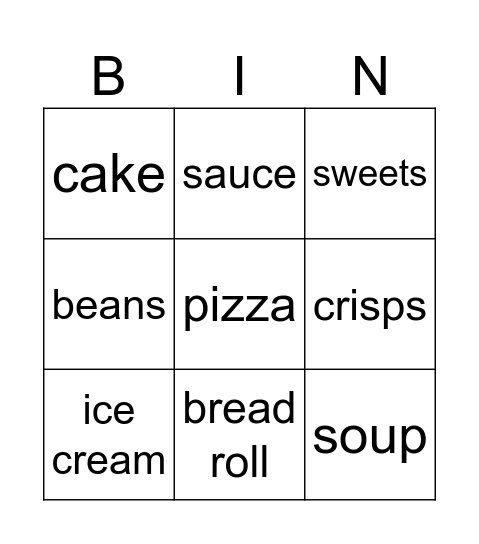 food Bingo Card