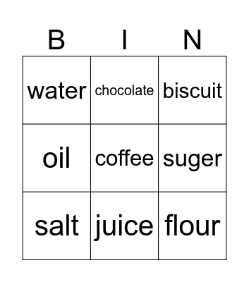 food list 4 Bingo Card