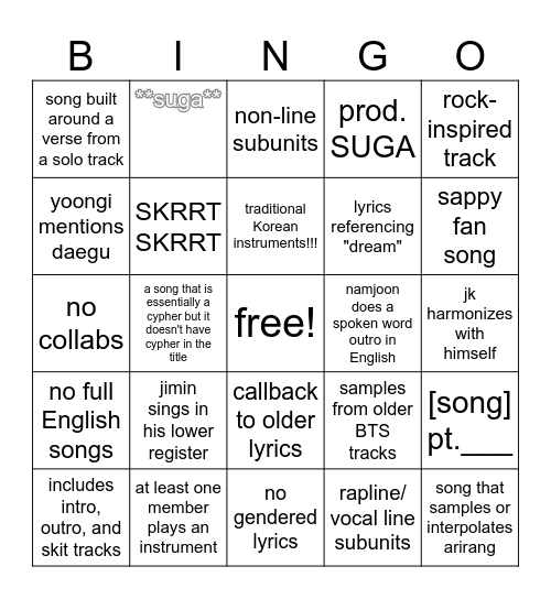 arirang bingo! Bingo Card