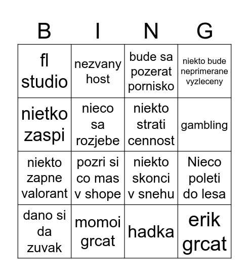 Caje Caje sukar sal Bingo Card