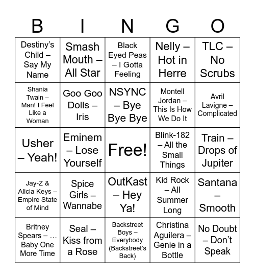 90s–2000s Party Classics Bingo Card