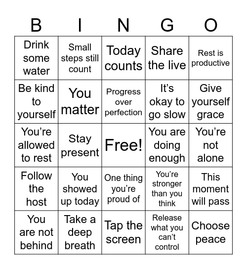 Motivational Bingo Card