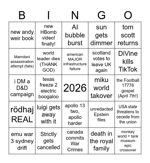 2026 Bingo Card