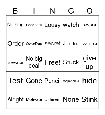 ASL Lesson 31 Bingo Card
