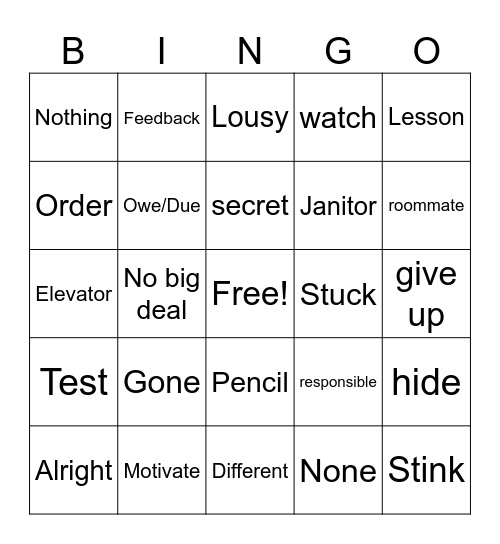ASL Lesson 31 Bingo Card