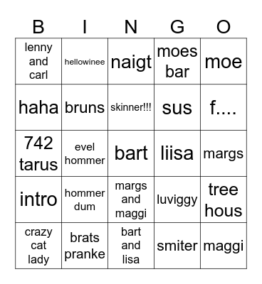 SIMPSONS Bingo Card