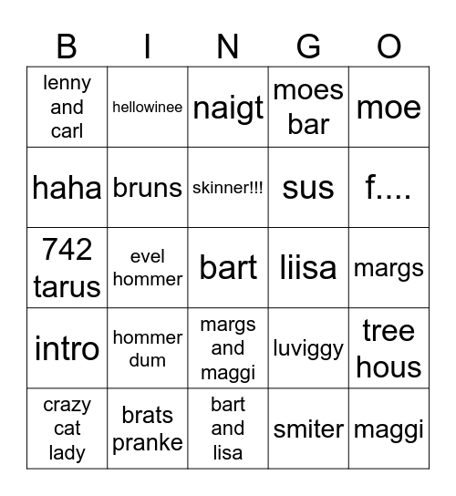 SIMPSONS Bingo Card