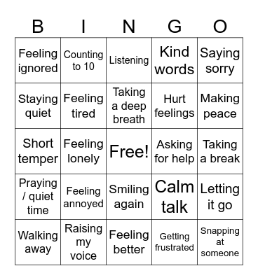 Anger & Relationships Bingo Card