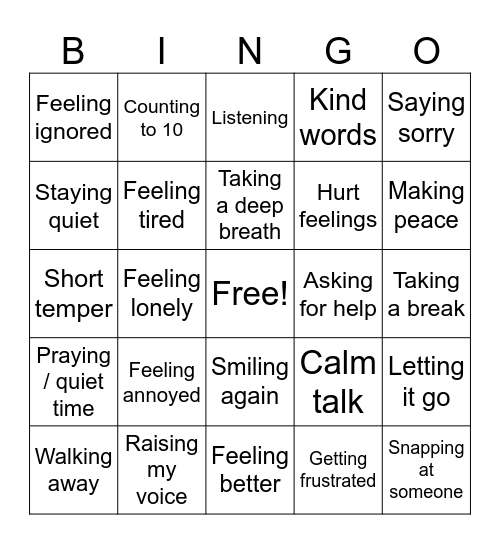 Anger & Relationships Bingo Card