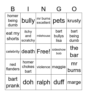 simpsons bingo Card