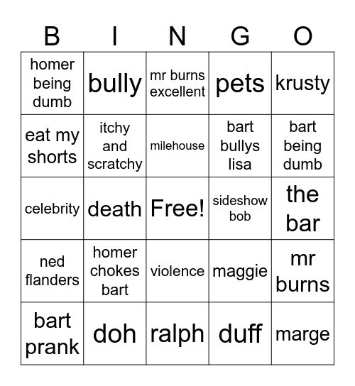 simpsons bingo Card
