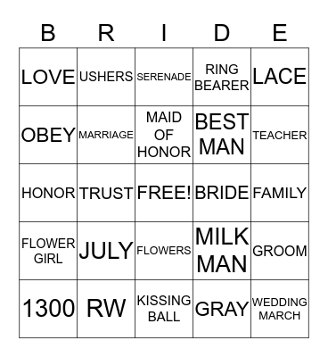 HAYLEY & R.W. Bingo Card