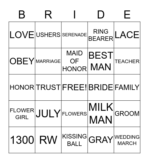 HAYLEY & R.W. Bingo Card