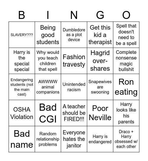 Harry Potter Bingo! Bingo Card