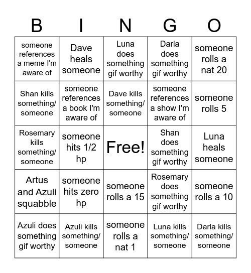 Tim Bingo Card Bingo Card
