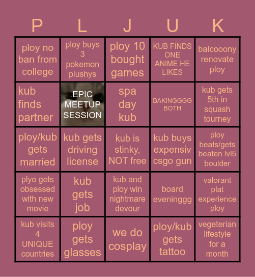 Plob and Kub bingo 2026 Bingo Card