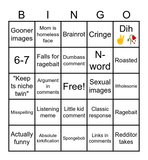 Comments Bingo Card