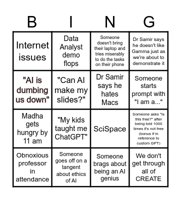 AI workshop bingo! Bingo Card
