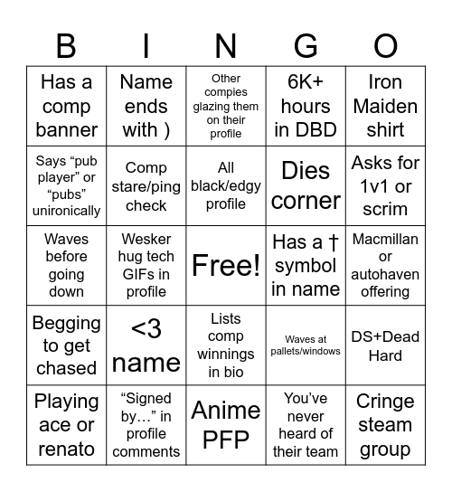 Compie survivor stereotypes Bingo Card
