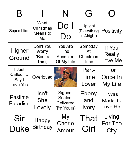Stevie Wonder Bingo Card