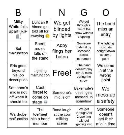 ITW Dress Bingo Card