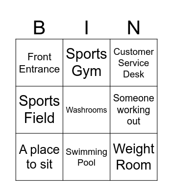 Recreation Centre Bingo Card