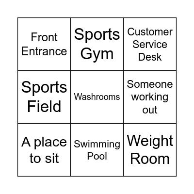 Recreation Centre Bingo Card