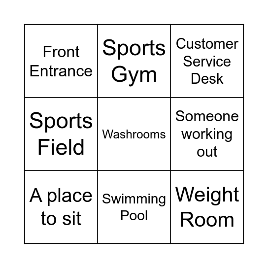 Recreation Centre Bingo Card