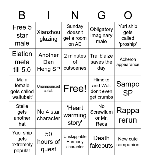 4.X HSR Bingo Card