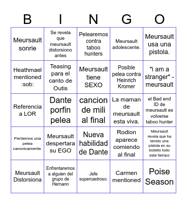 Canto 10 Bingo Card