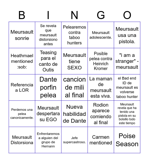Canto 10 Bingo Card