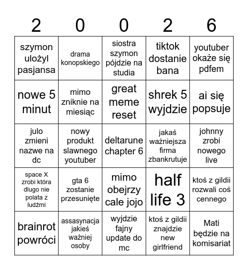 2026 Bingo Card