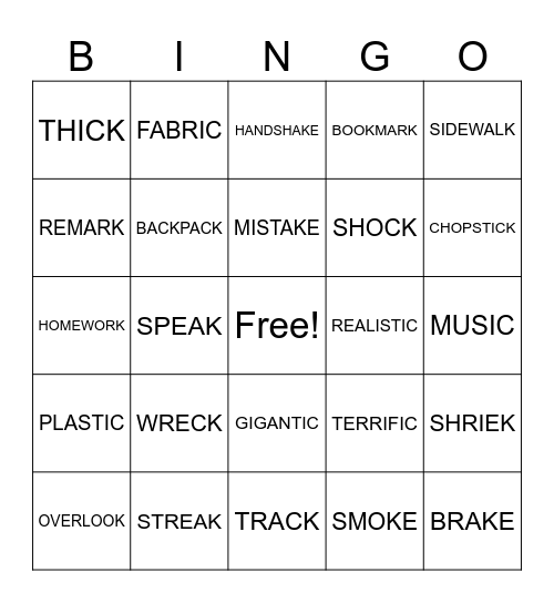 THE FINAL /k/ SPELLING RULE Bingo Card