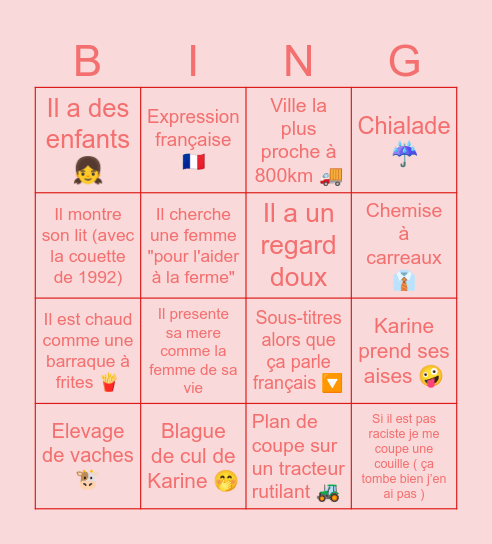Amour est dans le pré Bingo Card