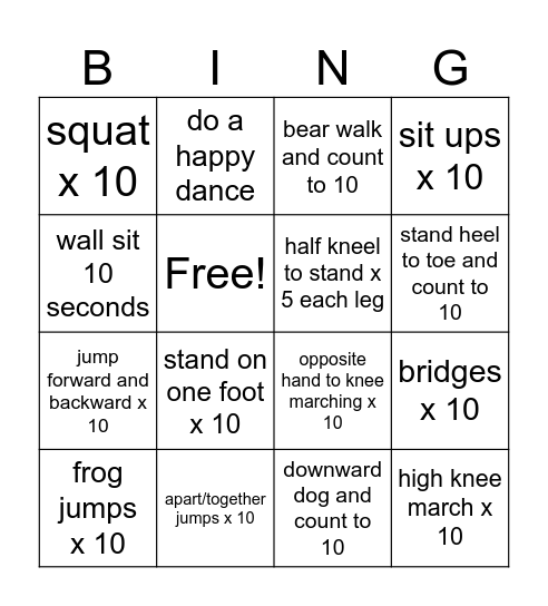 4x4 Bingo Card