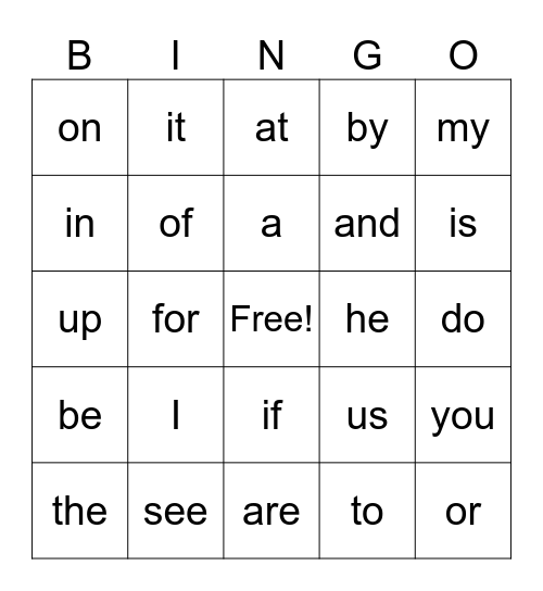 High Frequency Word Q1 Bingo Card