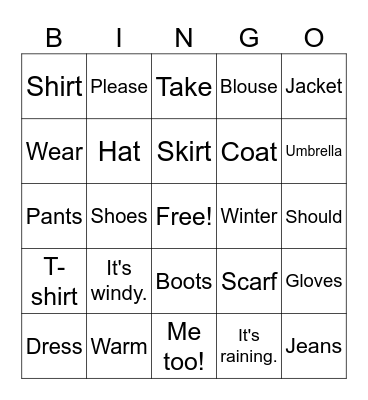 What Should I Wear? Bingo Card