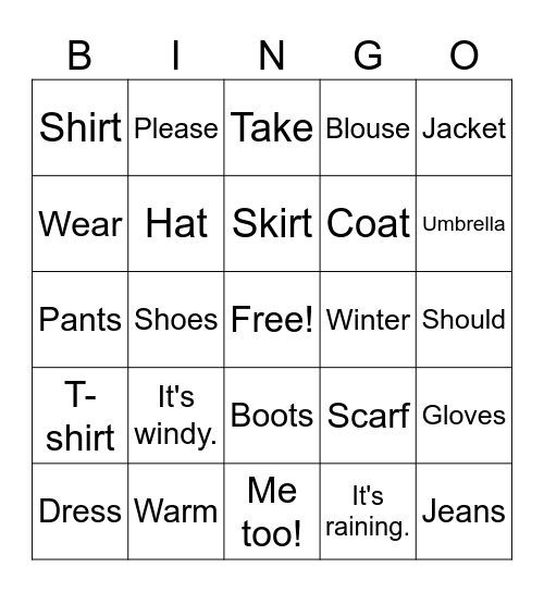 What Should I Wear? Bingo Card