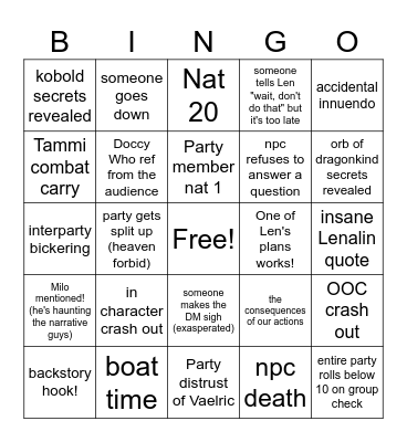 19 January Bingo Card