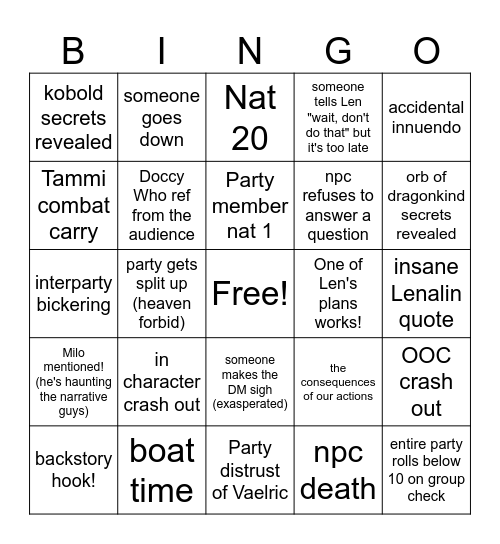 19 January Bingo Card