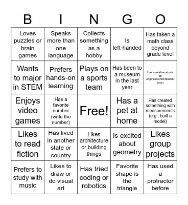 Geometry Bingo Card