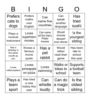 Switch Up Bingo Card