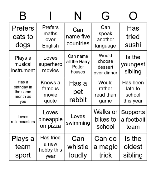 Switch Up Bingo Card