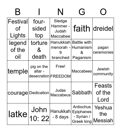 Hanukkah Bingo Card