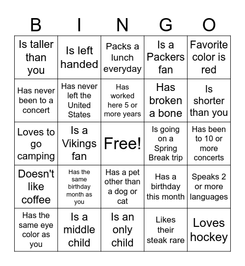 Make a Friend Bingo Card