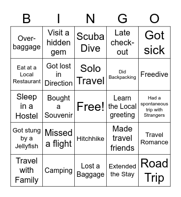 Travel Bingo Card
